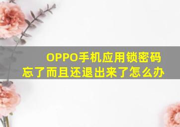 OPPO手机应用锁密码忘了而且还退出来了怎么办