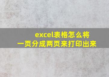 excel表格怎么将一页分成两页来打印出来