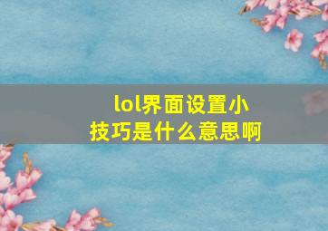 lol界面设置小技巧是什么意思啊