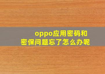 oppo应用密码和密保问题忘了怎么办呢