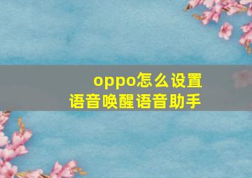 oppo怎么设置语音唤醒语音助手