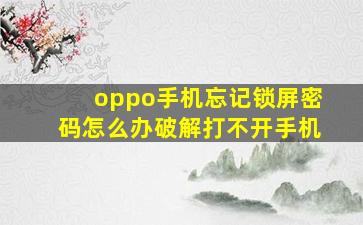 oppo手机忘记锁屏密码怎么办破解打不开手机