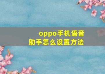 oppo手机语音助手怎么设置方法