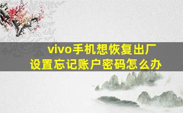 vivo手机想恢复出厂设置忘记账户密码怎么办