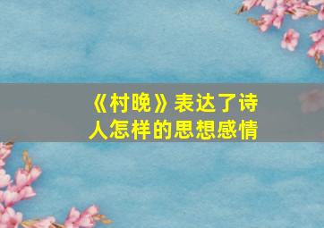 《村晚》表达了诗人怎样的思想感情