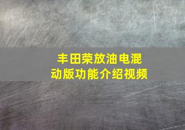 丰田荣放油电混动版功能介绍视频