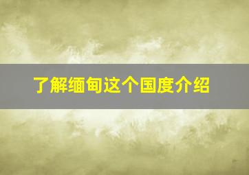 了解缅甸这个国度介绍