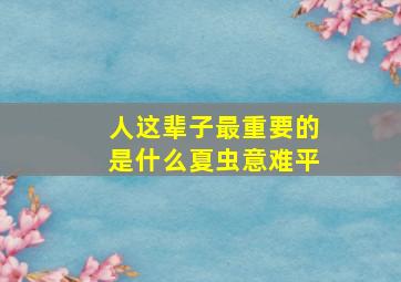 人这辈子最重要的是什么夏虫意难平