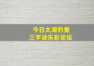 今日太湖钓叟三字诀乐彩论坛