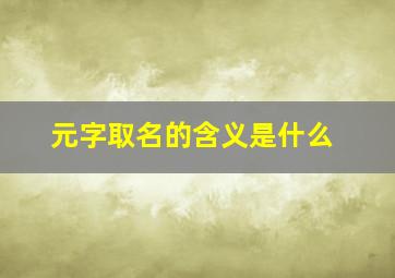 元字取名的含义是什么