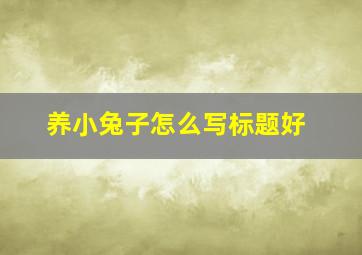 养小兔子怎么写标题好