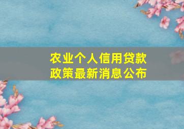 农业个人信用贷款政策最新消息公布