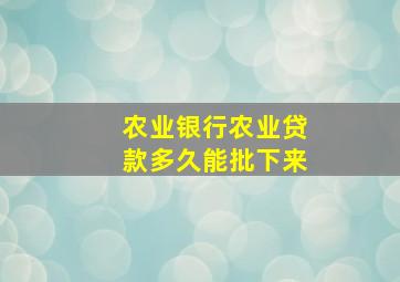 农业银行农业贷款多久能批下来