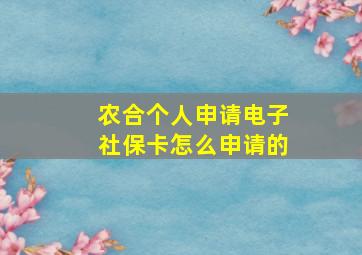 农合个人申请电子社保卡怎么申请的