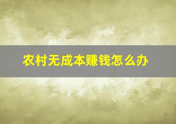 农村无成本赚钱怎么办