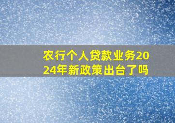 农行个人贷款业务2024年新政策出台了吗