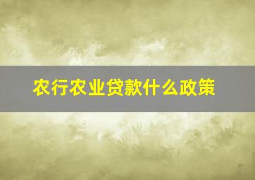 农行农业贷款什么政策