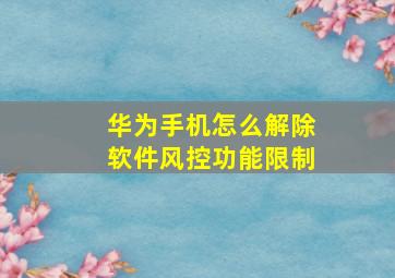 华为手机怎么解除软件风控功能限制