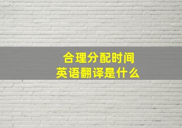 合理分配时间英语翻译是什么