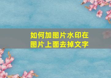 如何加图片水印在图片上面去掉文字