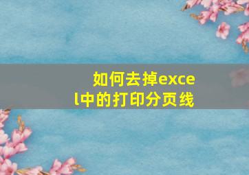 如何去掉excel中的打印分页线