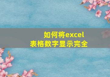 如何将excel表格数字显示完全