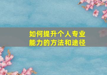 如何提升个人专业能力的方法和途径