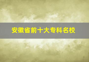 安徽省前十大专科名校