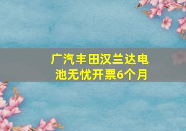 广汽丰田汉兰达电池无忧开票6个月