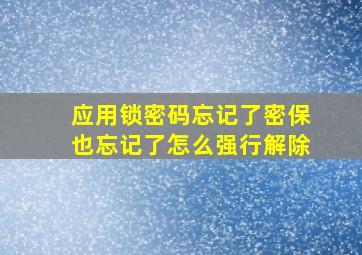 应用锁密码忘记了密保也忘记了怎么强行解除