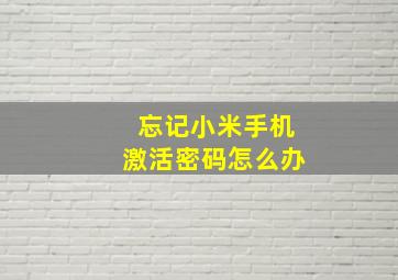 忘记小米手机激活密码怎么办