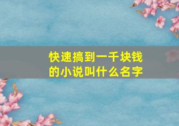 快速搞到一千块钱的小说叫什么名字