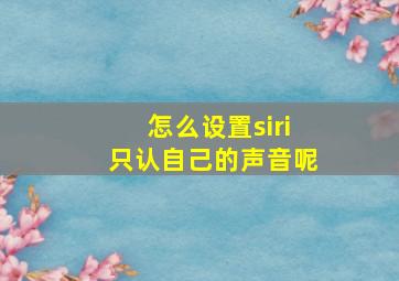 怎么设置siri只认自己的声音呢