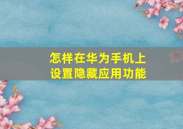 怎样在华为手机上设置隐藏应用功能