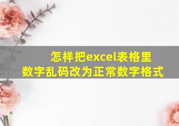 怎样把excel表格里数字乱码改为正常数字格式