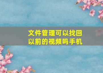 文件管理可以找回以前的视频吗手机