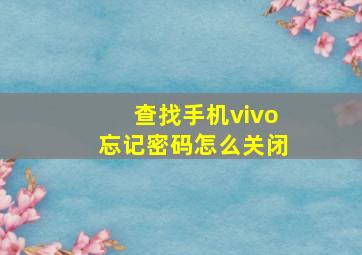 查找手机vivo忘记密码怎么关闭