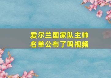 爱尔兰国家队主帅名单公布了吗视频