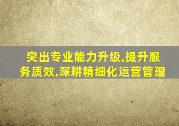 突出专业能力升级,提升服务质效,深耕精细化运营管理