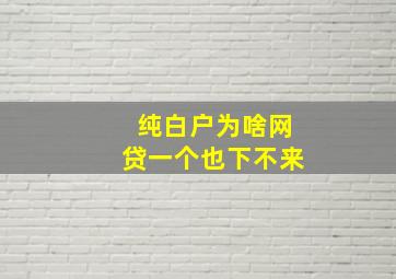 纯白户为啥网贷一个也下不来