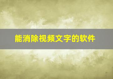 能消除视频文字的软件