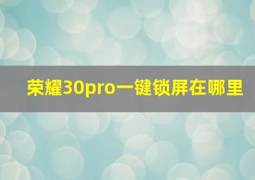 荣耀30pro一键锁屏在哪里