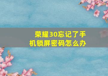 荣耀30忘记了手机锁屏密码怎么办