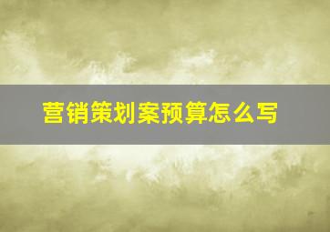 营销策划案预算怎么写