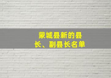 蒙城县新的县长、副县长名单