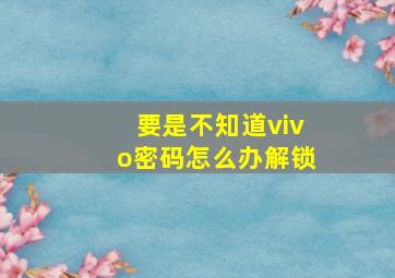 要是不知道vivo密码怎么办解锁